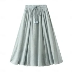Best Women's Skirt Linen Skirts Fashion Casual Midi High Waist Skirts Solid Colored Drawstring Casual Daily Weekend Black Pink Blue Khaki Summer Cotton And Linen Women Skirts|Dresses