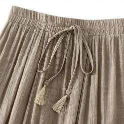Best Women's Skirt Linen Skirts Fashion Casual Midi High Waist Skirts Solid Colored Drawstring Casual Daily Weekend Black Pink Blue Khaki Summer Cotton And Linen Women Skirts|Dresses