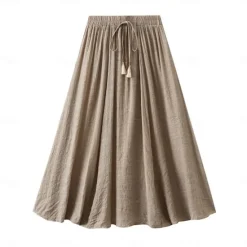 Best Women's Skirt Linen Skirts Fashion Casual Midi High Waist Skirts Solid Colored Drawstring Casual Daily Weekend Black Pink Blue Khaki Summer Cotton And Linen Women Skirts|Dresses