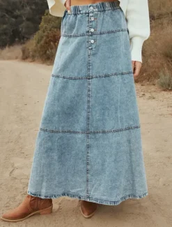 Hot Women's Skirt Long Skirt Denim Midi Skirt Fashion Casual Maxi High Waist Skirts Plain Long Going out Casual Daily Summer Polyester Women Skirts