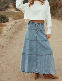 Hot Women's Skirt Long Skirt Denim Midi Skirt Fashion Casual Maxi High Waist Skirts Plain Long Going out Casual Daily Summer Polyester Women Skirts