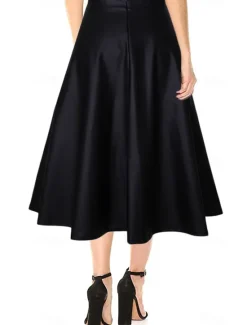 Discount Women's Skirt Long Skirt Elegant Fashion Casual Midi High Waist Skirts Solid Colored Ruched Vacation Street Fall & Winter Faux Leather Women Skirts