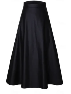 Discount Women's Skirt Long Skirt Elegant Fashion Casual Midi High Waist Skirts Solid Colored Ruched Vacation Street Fall & Winter Faux Leather Women Skirts