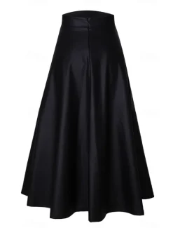 Discount Women's Skirt Long Skirt Elegant Fashion Casual Midi High Waist Skirts Solid Colored Ruched Vacation Street Fall & Winter Faux Leather Women Skirts
