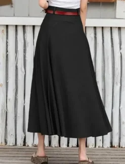 Hot Women's Skirt Long Skirt Fashion Maxi Skirts Solid Colored Casual Daily Black khaki Army Green All Seasons Linen Cotton And Linen Women Skirts