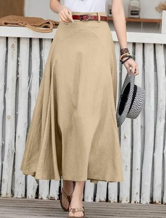 Hot Women's Skirt Long Skirt Fashion Maxi Skirts Solid Colored Casual Daily Black khaki Army Green All Seasons Linen Cotton And Linen Women Skirts
