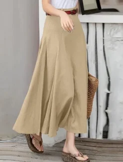 Hot Women's Skirt Long Skirt Fashion Maxi Skirts Solid Colored Casual Daily Black khaki Army Green All Seasons Linen Cotton And Linen Women Skirts