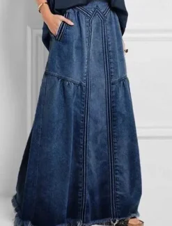 New Women's Skirt Long Skirt Fashion Summer Maxi Skirts Solid Colored Pocket Vacation Office / Career Blue Gray Light Blue Summer Denim Women Skirts