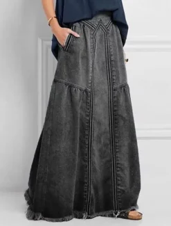 New Women's Skirt Long Skirt Fashion Summer Maxi Skirts Solid Colored Pocket Vacation Office / Career Blue Gray Light Blue Summer Denim Women Skirts