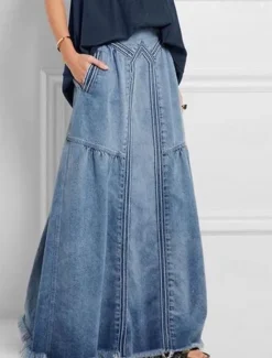 New Women's Skirt Long Skirt Fashion Summer Maxi Skirts Solid Colored Pocket Vacation Office / Career Blue Gray Light Blue Summer Denim Women Skirts