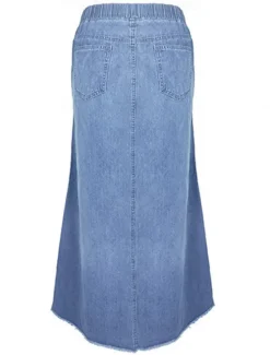 New Women's Skirt Long Skirt Fashion Summer Maxi Skirts Solid Colored Pocket Vacation Office / Career Blue Gray Light Blue Summer Denim Women Skirts