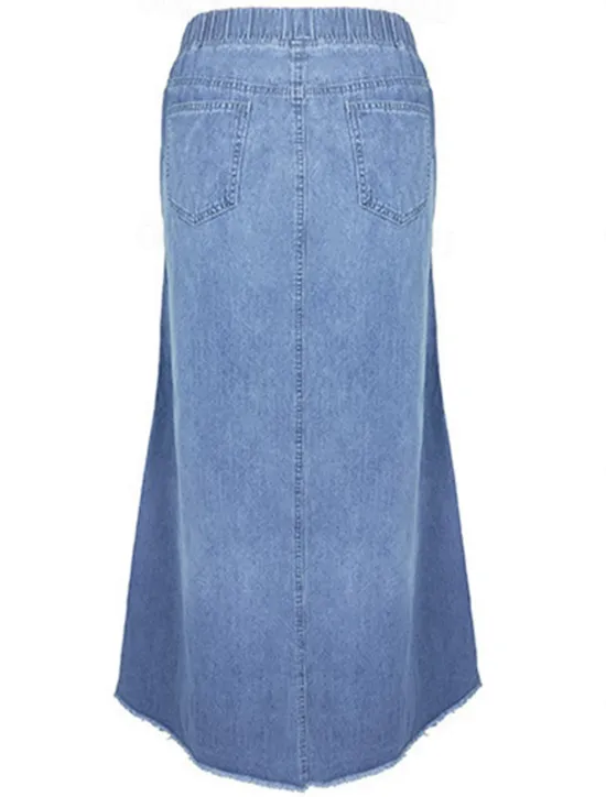 New Women's Skirt Long Skirt Fashion Summer Maxi Skirts Solid Colored Pocket Vacation Office / Career Blue Gray Light Blue Summer Denim Women Skirts