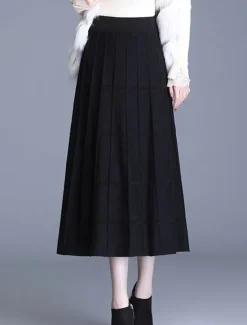 Outlet Women's Skirt Long Skirt Midi High Waist Skirts Ruched Solid Colored Street Daily Spring & Summer Elegant Fashion Casual Black Coffee Women Skirts