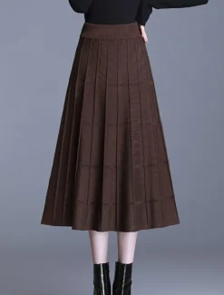 Outlet Women's Skirt Long Skirt Midi High Waist Skirts Ruched Solid Colored Street Daily Spring & Summer Elegant Fashion Casual Black Coffee Women Skirts