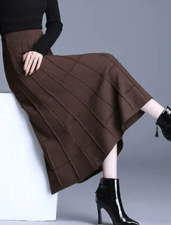 Outlet Women's Skirt Long Skirt Midi High Waist Skirts Ruched Solid Colored Street Daily Spring & Summer Elegant Fashion Casual Black Coffee Women Skirts