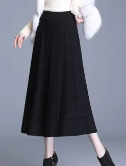 Outlet Women's Skirt Long Skirt Midi High Waist Skirts Ruched Solid Colored Street Daily Spring & Summer Elegant Fashion Casual Black Coffee Women Skirts