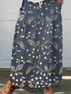 Best Women's Skirt Maxi Skirt Casual Maxi High Waist Skirts Floral Linen Micro-elastic Street Yellow Blue Green Pale Blue Summer Polyester Linen Women Skirts