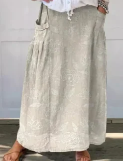 Best Women's Skirt Maxi Skirt Casual Maxi High Waist Skirts Floral Linen Micro-elastic Street Yellow Blue Green Pale Blue Summer Polyester Linen Women Skirts