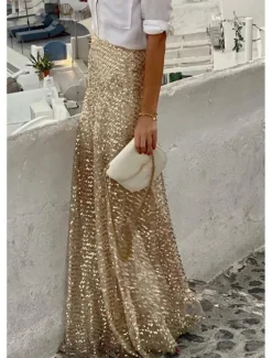 Hot Women's Skirt Maxi Skirts Sequins Solid Colored Street Daily Winter Fashion Casual Women Skirts