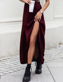 Women's Skirt Midi Skirts Solid Colored Spring & Fall Wine Red Black Brown Women Skirts