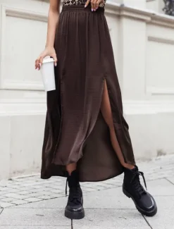 Women's Skirt Midi Skirts Solid Colored Spring & Fall Wine Red Black Brown Women Skirts