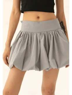 Sale Women's Skirt Mini Skirt Fashion Mini Mid Rise Skirts Plain Ruched Micro-elastic Vacation Street Black Pink Camel Grey Summer Polyester Women Skirts