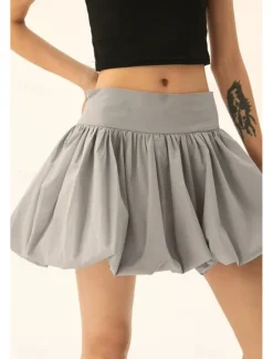 Sale Women's Skirt Mini Skirt Fashion Mini Mid Rise Skirts Plain Ruched Micro-elastic Vacation Street Black Pink Camel Grey Summer Polyester Women Skirts