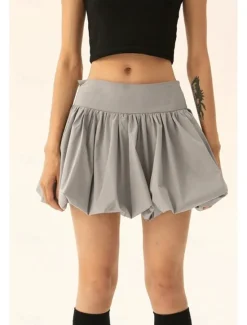 Sale Women's Skirt Mini Skirt Fashion Mini Mid Rise Skirts Plain Ruched Micro-elastic Vacation Street Black Pink Camel Grey Summer Polyester Women Skirts