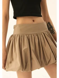 Sale Women's Skirt Mini Skirt Fashion Mini Mid Rise Skirts Plain Ruched Micro-elastic Vacation Street Black Pink Camel Grey Summer Polyester Women Skirts