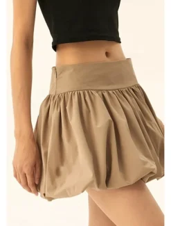 Sale Women's Skirt Mini Skirt Fashion Mini Mid Rise Skirts Plain Ruched Micro-elastic Vacation Street Black Pink Camel Grey Summer Polyester Women Skirts