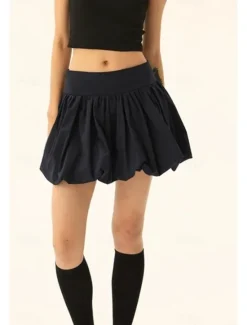 Sale Women's Skirt Mini Skirt Fashion Mini Mid Rise Skirts Plain Ruched Micro-elastic Vacation Street Black Pink Camel Grey Summer Polyester Women Skirts