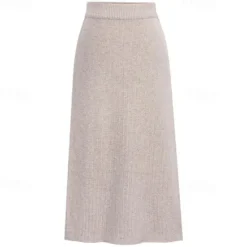 Women's Skirt Pencil Work Skirts Fashion Basic Casual Midi Skirts Solid Colored Split Knitting Office / Career Street caramel Black Wine khaki Autumn / Fall Woolen Women Skirts