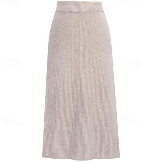 Women's Skirt Pencil Work Skirts Fashion Basic Casual Midi Skirts Solid Colored Split Knitting Office / Career Street caramel Black Wine khaki Autumn / Fall Woolen Women Skirts