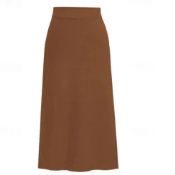 Women's Skirt Pencil Work Skirts Fashion Basic Casual Midi Skirts Solid Colored Split Knitting Office / Career Street caramel Black Wine khaki Autumn / Fall Woolen Women Skirts