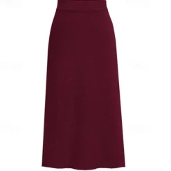 Women's Skirt Pencil Work Skirts Fashion Basic Casual Midi Skirts Solid Colored Split Knitting Office / Career Street caramel Black Wine khaki Autumn / Fall Woolen Women Skirts