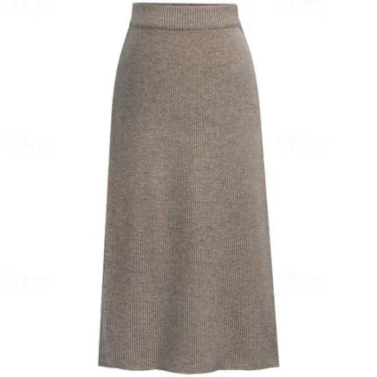 Women's Skirt Pencil Work Skirts Fashion Basic Casual Midi Skirts Solid Colored Split Knitting Office / Career Street caramel Black Wine khaki Autumn / Fall Woolen Women Skirts