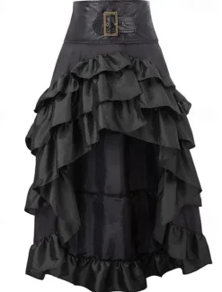 Sale Women's Skirt Petticoat Gothic Dress Long Skirt Maxi Skirts Ruffle Asymmetric Hem Solid Colored Carnival Party Fall & Winter Retro Vintage Gothic Victorian Carnival Costumes Ladies Black Women Skirts