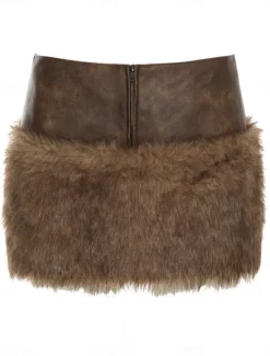 New Women's Skirt Solid Color Bodycon Fashion Casual Mini High Waist Skirts Plain Splice Micro-elastic Street Daily Summer Polyester Faux Leather Women Skirts