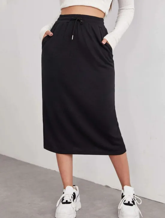 Women's Skirt Solid Color Fashion Casual Maxi High Waist Skirts Plain Pocket Stretchy Street Daily Black Gray Summer Polyester Women Skirts