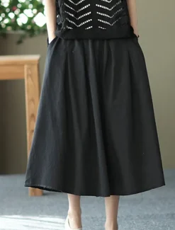 Best Women's Skirt Swing Basic Casual Midi High Waist Skirts Solid Colored Pocket Casual Daily Weekend Black White Green Khaki Summer Cotton Linen Women Dresses
