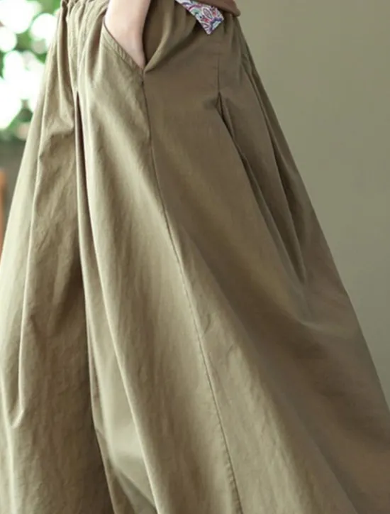 Best Women's Skirt Swing Basic Casual Midi High Waist Skirts Solid Colored Pocket Casual Daily Weekend Black White Green Khaki Summer Cotton Linen Women Dresses