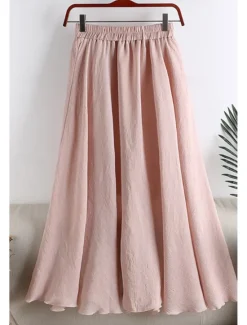 New Women's Skirt Swing Fashion Maxi Mid Rise Skirts Plain Ruched Micro-elastic Vacation Street Black White Pink Blue Summer Cotton Women Skirts
