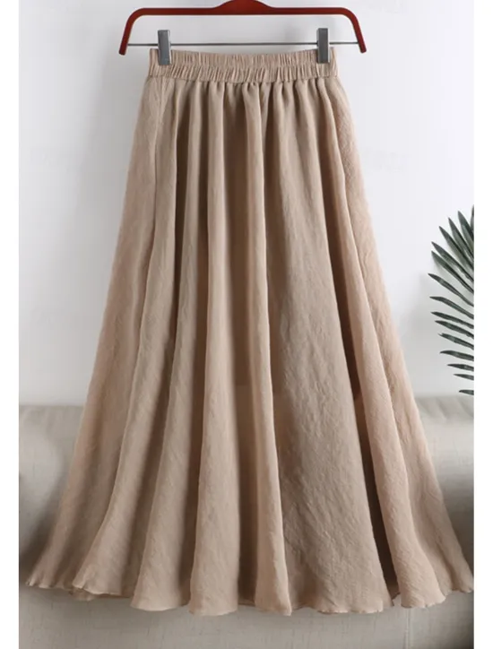 New Women's Skirt Swing Fashion Maxi Mid Rise Skirts Plain Ruched Micro-elastic Vacation Street Black White Pink Blue Summer Cotton Women Skirts