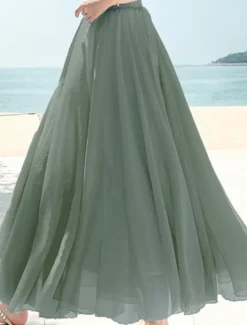Hot Women's Skirt Swing Long Skirt Maxi Skirts Layered Solid Colored Casual Daily Beach Summer Chiffon Fashion Summer Black White Yellow Pink Women Skirts
