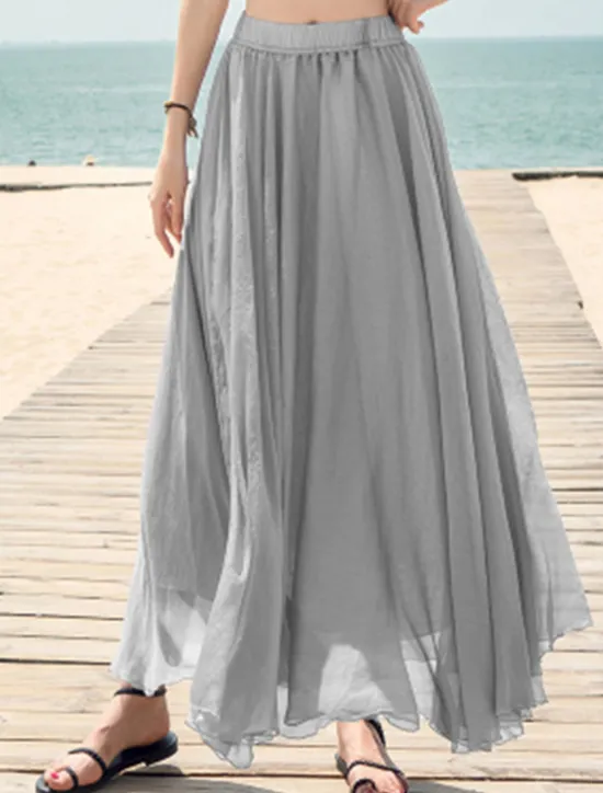 Hot Women's Skirt Swing Long Skirt Maxi Skirts Layered Solid Colored Casual Daily Beach Summer Chiffon Fashion Summer Black White Yellow Pink Women Skirts