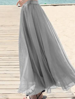 Hot Women's Skirt Swing Long Skirt Maxi Skirts Layered Solid Colored Casual Daily Beach Summer Chiffon Fashion Summer Black White Yellow Pink Women Skirts