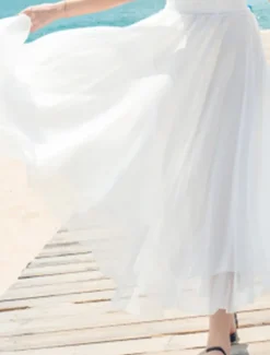 Hot Women's Skirt Swing Long Skirt Maxi Skirts Layered Solid Colored Casual Daily Beach Summer Chiffon Fashion Summer Black White Yellow Pink Women Skirts