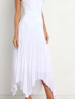 Hot Women's Skirt Swing Long Skirt Elegant Fashion Maxi High Waist Skirts Solid Colored Pleated Asymmetric Hem Party Street Black White Wine Dark Green Spring & Summer Satin Women Skirts