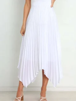Hot Women's Skirt Swing Long Skirt Elegant Fashion Maxi High Waist Skirts Solid Colored Pleated Asymmetric Hem Party Street Black White Wine Dark Green Spring & Summer Satin Women Skirts