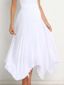 Hot Women's Skirt Swing Long Skirt Elegant Fashion Maxi High Waist Skirts Solid Colored Pleated Asymmetric Hem Party Street Black White Wine Dark Green Spring & Summer Satin Women Skirts